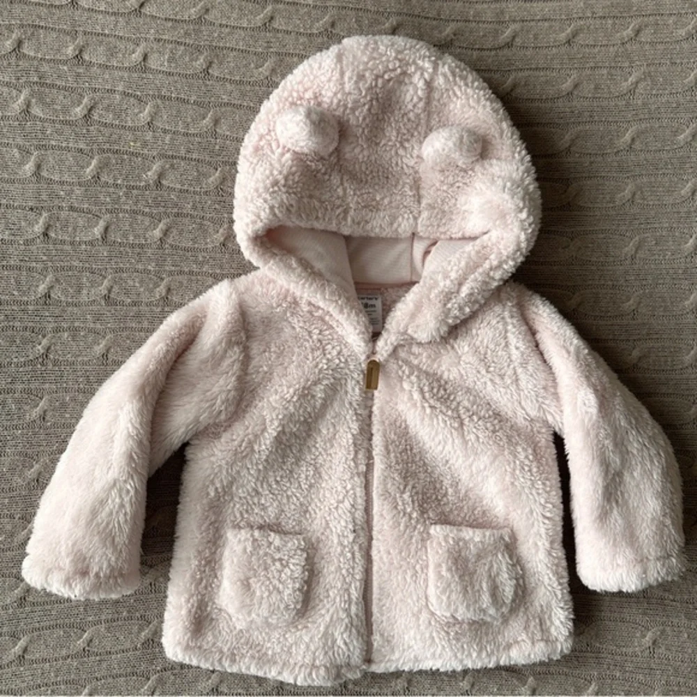 EUC Carter's Baby Girl Fleece Baby Bear Hoodie, Pink, 18 Months